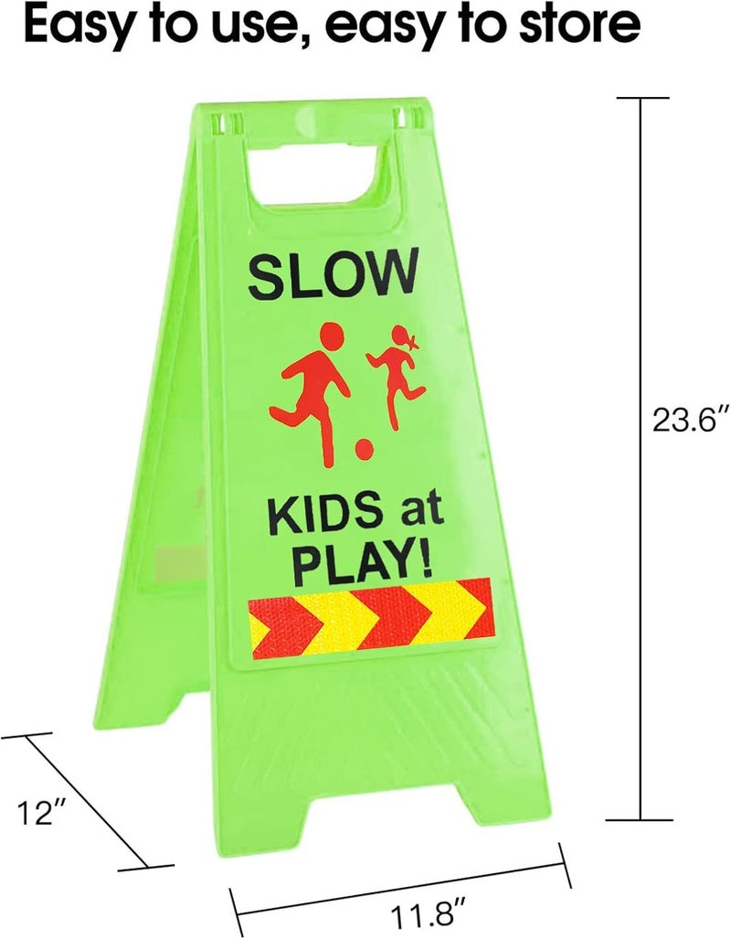 StrLon Slow Kids at Play Signs for Street, Double-Sided Text and Graphics with Reflective Tape, Children at Play Safety Sign for Neighborhoods Schools Park Sidewalk Driveway (2-Pack Green) - Image 2